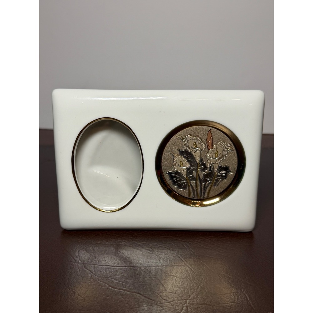 Vintage Japanese Art of Chokin Porcelain Picture Frame Calla Lily Gold Tone